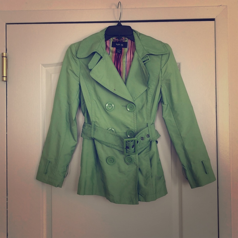 Style & Co Green Nylon Trench Coat